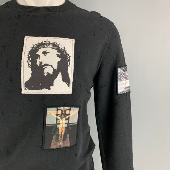 Size S/M Black Jesus Patchwork Cotton Oversized Sweatshirt Short Set - Picture 2 of 11